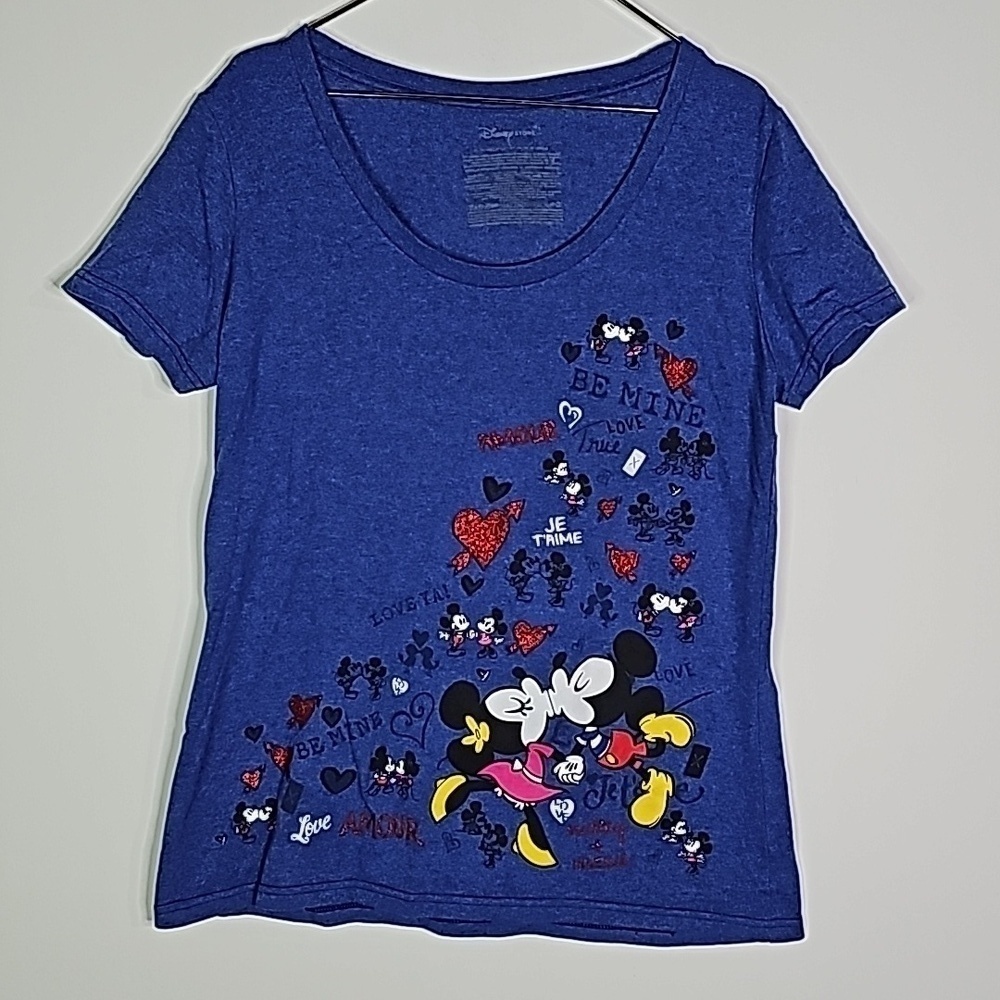 Disney large blue mickey and Minnie short sleeve top